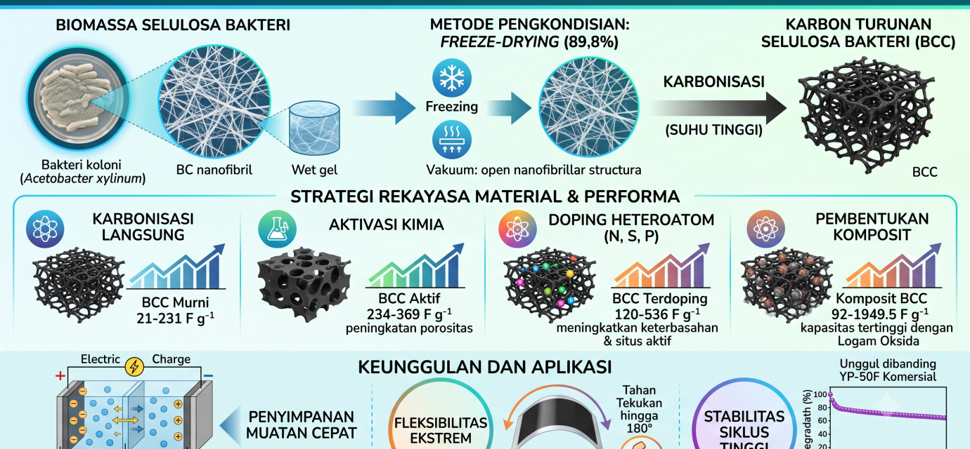 Mengubah Selulosa Bakteri Menjadi Superkapasitor Masa Depan: Potensi, Rekayasa, dan Tantangan Skalabilitas BCC