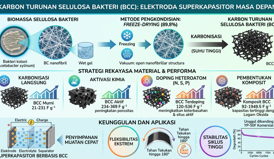 Mengubah Selulosa Bakteri Menjadi Superkapasitor Masa Depan: Potensi, Rekayasa, dan Tantangan Skalabilitas BCC